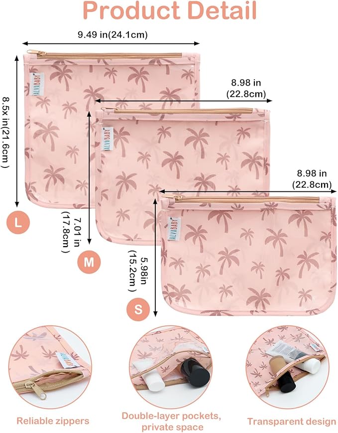 ALVA Diaper Bag Pouches | 3pcs Mess-Proof Travel Toiletry | TSA Approved Toiletry Bag | Cosmetic Makeup Bag Diaper Organizer for Baby and Mom Essentials