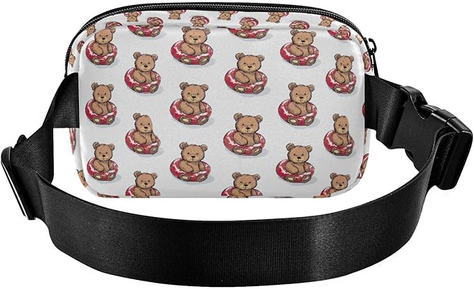 Kawaii Bear Red Swim Ring Fanny Pack for Women Men Water Resistant Fashion Waist Packs with Adjustable Strap Belt Bag for Travel Workout Jogging Hiking 21219056