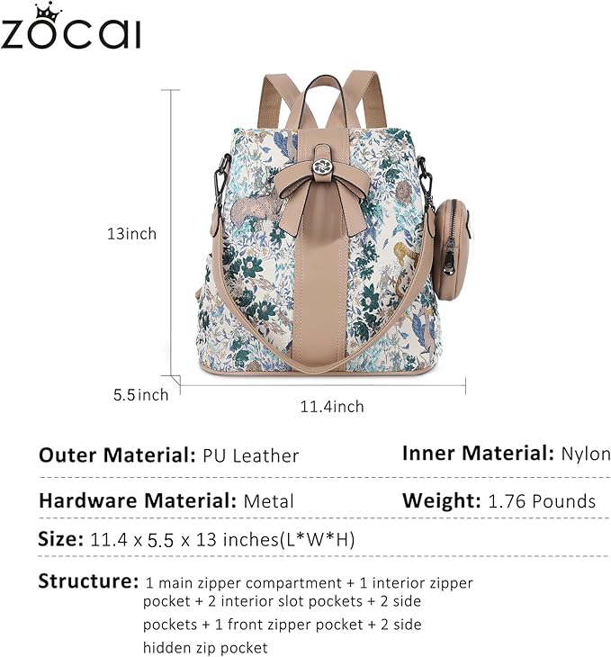 ZOCAI Backpack Purse for Women Fashion Backpack Purses PU Leather Daypacks Anti-Theft Shoulder Bag Satchel Purse