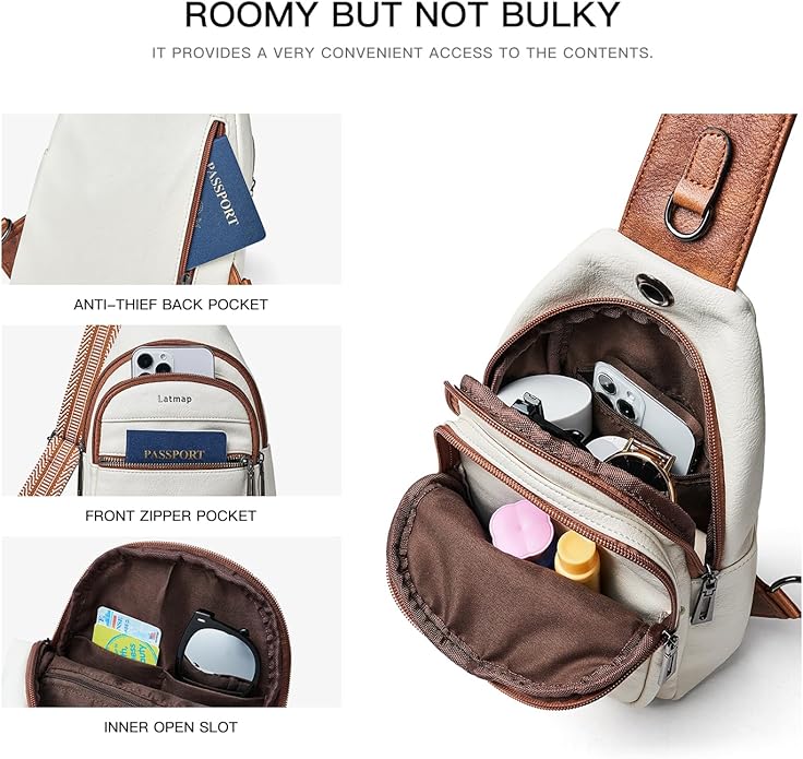 Sling Bag For Women Faux Leather Small Casual Daypack Backpack Fanny Pack Crossbody Chest Bags Purse