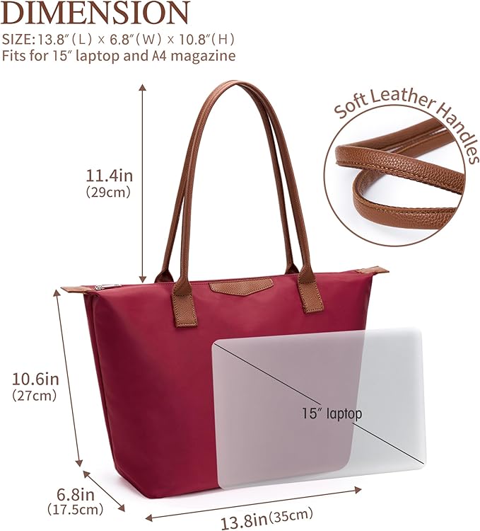 Tote Bag for Women, Nylon Top-Handle Purse with Zipper, Lightweight Foldable Shoulder Hobo Handbag