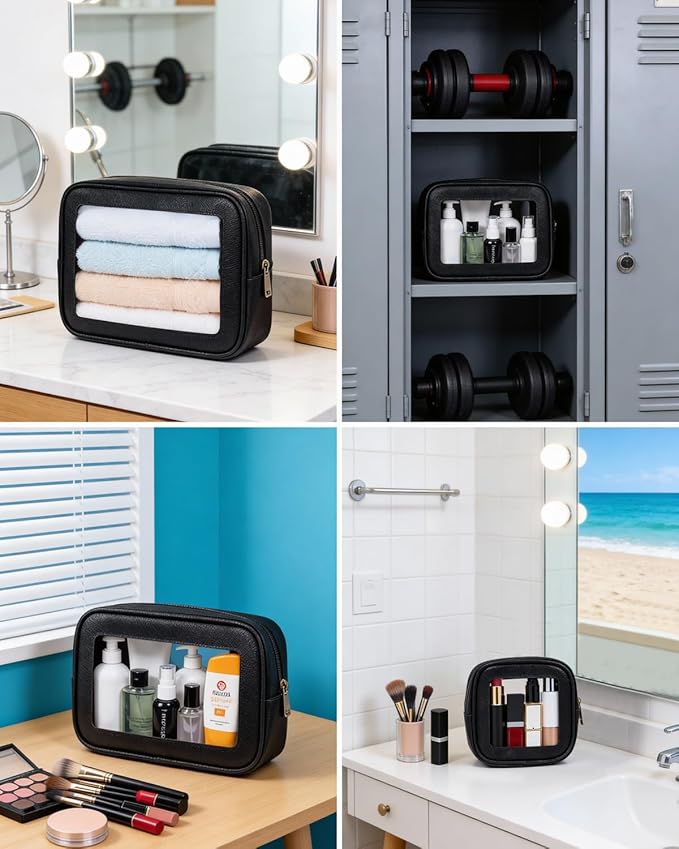 5Pcs Diaper Bag Organizer Pouch Set, Waterproof Travel Clear Makeup Bag Set for Women Small Toiletry Bag Travel Packing Organizer Bags Cosmetic Case with Zipper Compact Car Organizer Bag (Black Set)