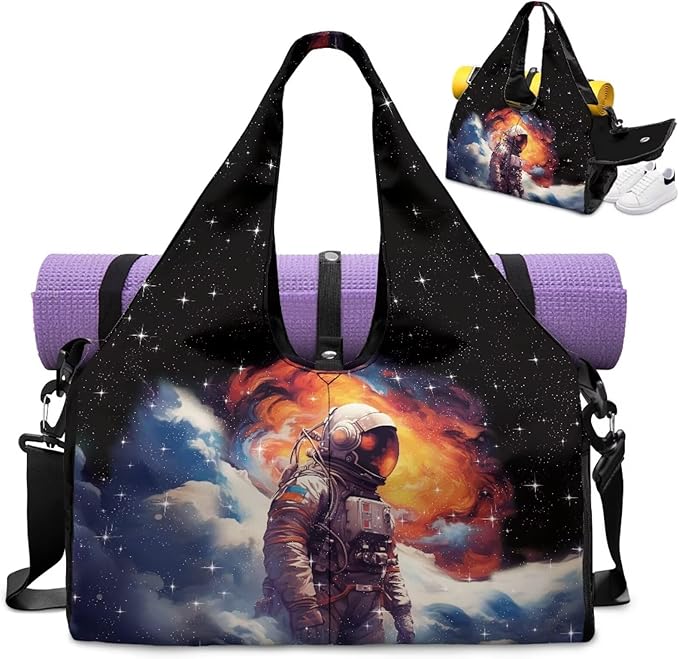 Duffle Backpack with Pockets, Double Zipper, Mens Gym Bag with Shoe Compartment, Overnight Bag with Yoga Mat Holder Gift for Birthday