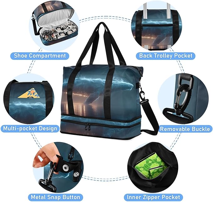 Surreal Whale Print Gym Bag Duffel Bags Weekender Overnight Bag Set with Shoes Compartment for Travel Sports Yoga