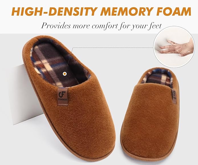 COFACE Unisex Mens Womens Cozy Memory Foam Scuff Slippers Casual Slip On Warm House Shoes Indoor/Outdoor Felt Sandal Slippers Size 4-15