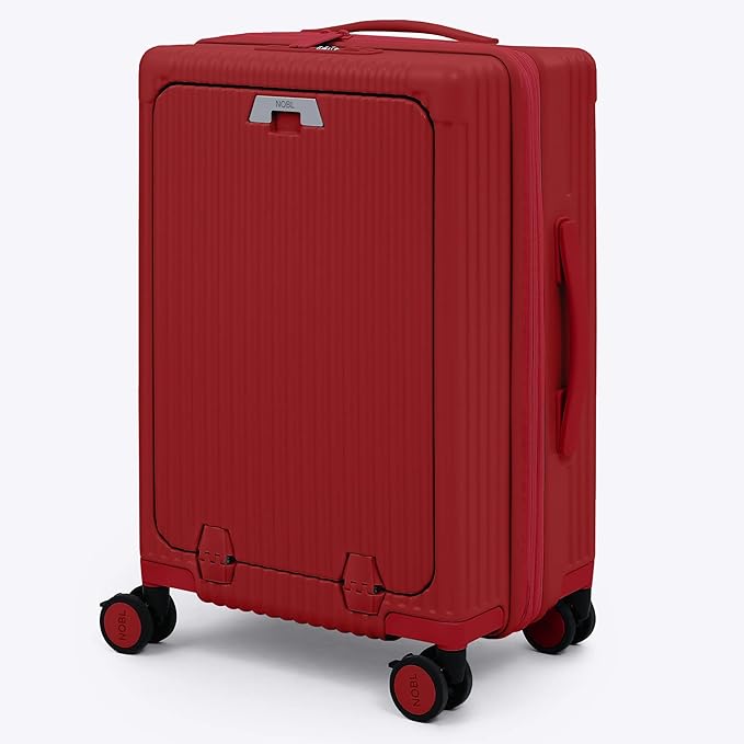 Nobl Travel Carry On Expandable Luggage, Noble Aluminum Frame PC Hard Shell Suitcase, 22.5”x14.2”x9.8” Airline Approved, 360° Spinner Wheels, TSA Locks, USB Charging, Cup & Phone Holder - Cherry Red