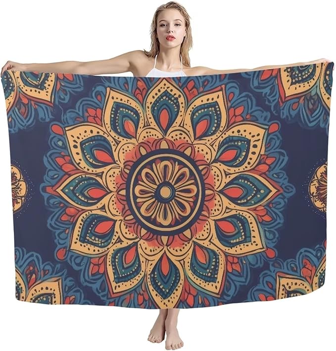 Oversized Lightweight Thin Beach Towel Compact Sandproof Fast Dry Clearance Towels Sand Free Pool Travel Essentials Accessories Women Men Adult Gifts Size S, Boho Flower Print Blue Brown