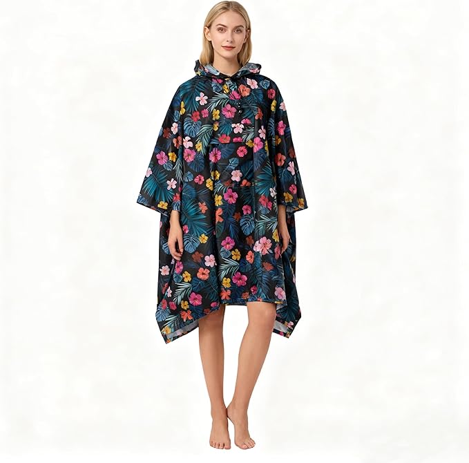Hooded Rain Poncho for Adults - Waterproof Rain Coat and Lightweight Jacket 3-in-1 Multi-Function with Pockets