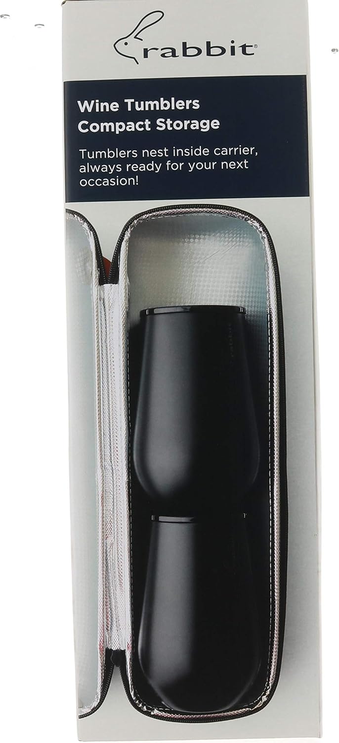 Rabbit Wine to Go - Set of 3 | Wine Bottle Insulation Bag with Handle | Includes 2 Stainless Steel Tumblers with Lids | For On-the-Go Travel such as Picnic, Hiking, and Barbeques