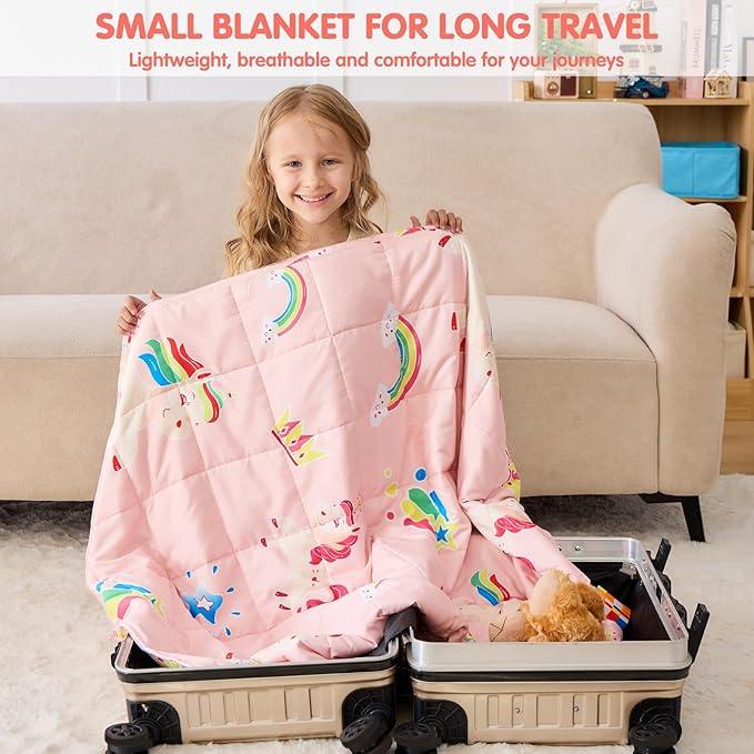 yescool Unicorn Weighted Blanket 7 Pounds Cooling Weighted Lap Blanket, Pink Rainbow Heavy Blanket, Breathable Weighted Throw Blanket Gifts for 60-80lbs, 40"x60"