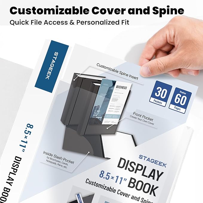 30-Pocket Portfolio Binder Display 60 Pages, 8.5x11 Binder with Plastic Sleeves, Art Portfolio Folder with Clear Sheet Protectors, Presentation Book for Artwork, Document Organizer
