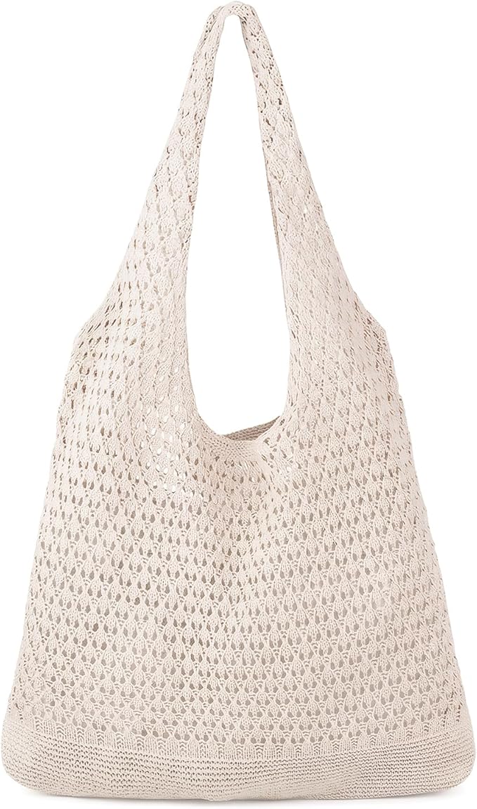 baotongle Crochet Beach Tote Bag for Women Knit Boho Aesthetic Summer Vacation Bag Large Casual Shoulder Handbag for Travel