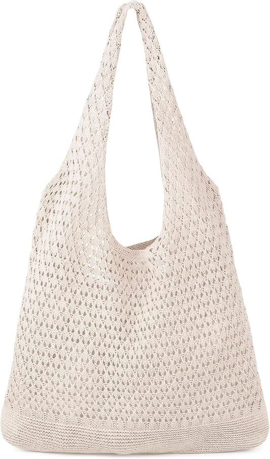 baotongle Crochet Beach Tote Bag for Women Knit Boho Aesthetic Summer Vacation Bag Large Casual Shoulder Handbag for Travel