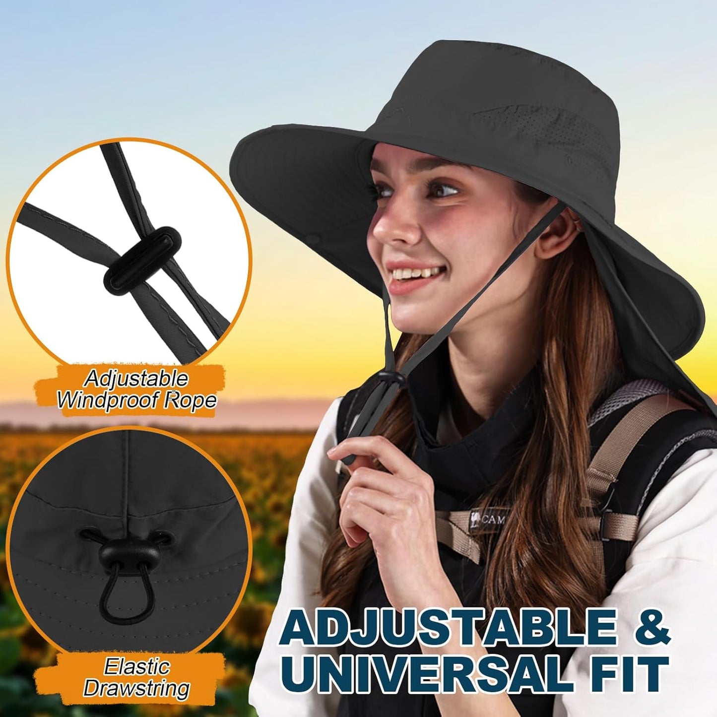 ZOORON Sun Hat for Men Women Fishing Hat with Neck Flap Wide Brim Bucket Hat UV Protection for Beach Camping Hiking