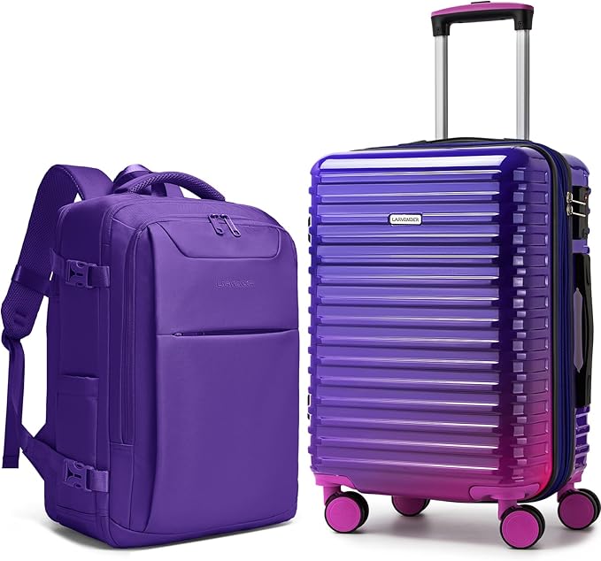 LARVENDER Carry on Luggage 22x14x9 Airline Approved, Expandable 20 Inch Hardside Large Suitcase with Wheels TSA Lock, Lightweigh PC+ABS Travel Carry-on Suitcases for Women and Men, Midnight Berry