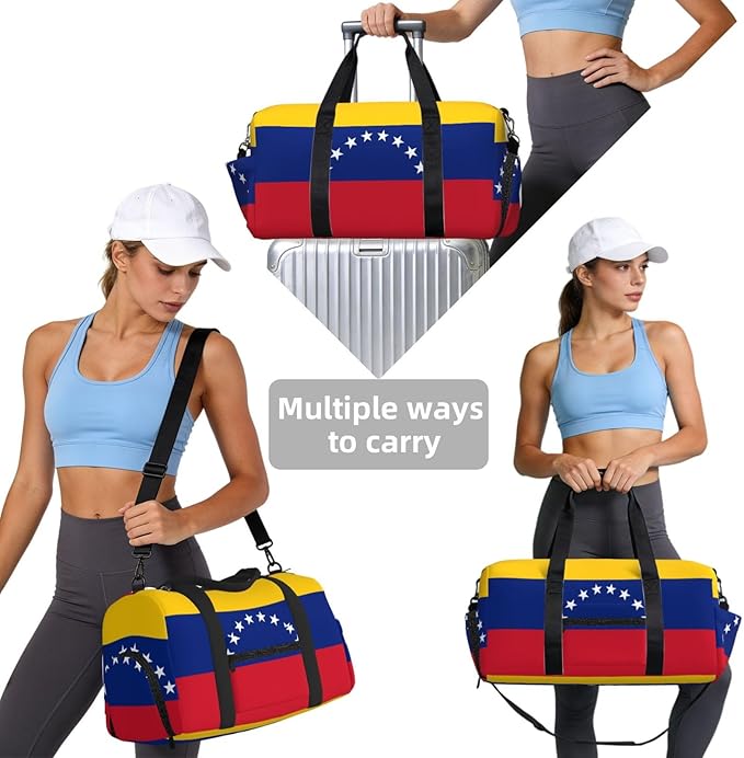 Flag of Venezuela Print Gym Bag with Shoe Compartment for Women Men, 17.7in Sports Duffle Weekender Tote, Overnight Travel Duffel Bag Carry On