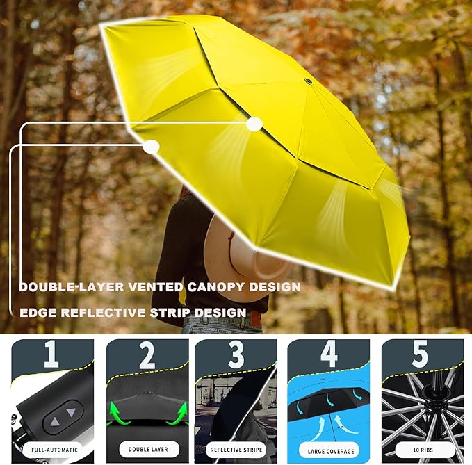 MRTLLOA 42/49 Inch Compact Travel Essentials Umbrella for Rain, Lightweight, Portable, Automatic, Strong, Waterproof Folding Umbrellas for Women, Men and Teenagers