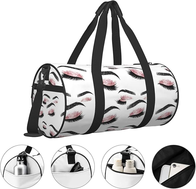 Sports Gym Bag Travel Duffel Bag Closed Eyes Lashes Rose Gold Black Eyelash White for Men Women Foldable Lightweight Yoga Gym Sports Bag