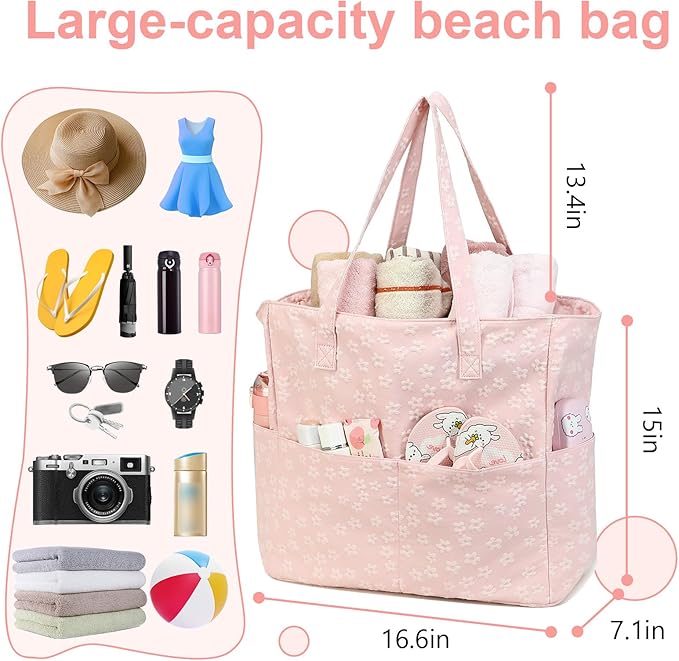 LEDAOU Large Beach Bag Women Waterproof Sandproof Zipper Beach Tote Pool Bag for Swim Gym Grocery Travel with Wet Pocket | Waterproof, Sandproof, Zipper, Pool, Gym, Grocery