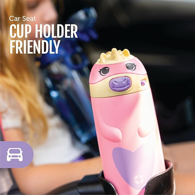Ello Ellies 12oz Vacuum Insulated Stainless Steel Kids Water Bottle with Straw and Built-in Carrying Handle and Leak-Proof Locking Lid for School Backpack, Lunchbox and Outdoor Sports, Cat