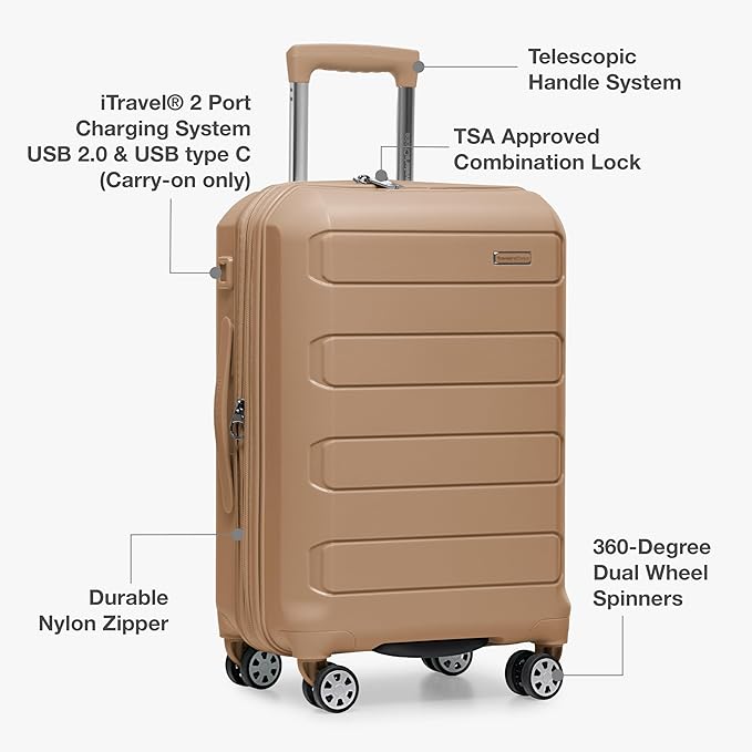 Traveler's Choice Pagosa Hardshell Expandable Luggage with Spinner Wheels, Latte Beige, 26-Inch Medium