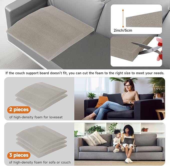 20"x20"Couch Cushion Support for Sagging Seat, Trapezoid 40D Density Foam Couch,Sofa Cushion Support Replacement for Furniture Sagging, Grey（3PCS）