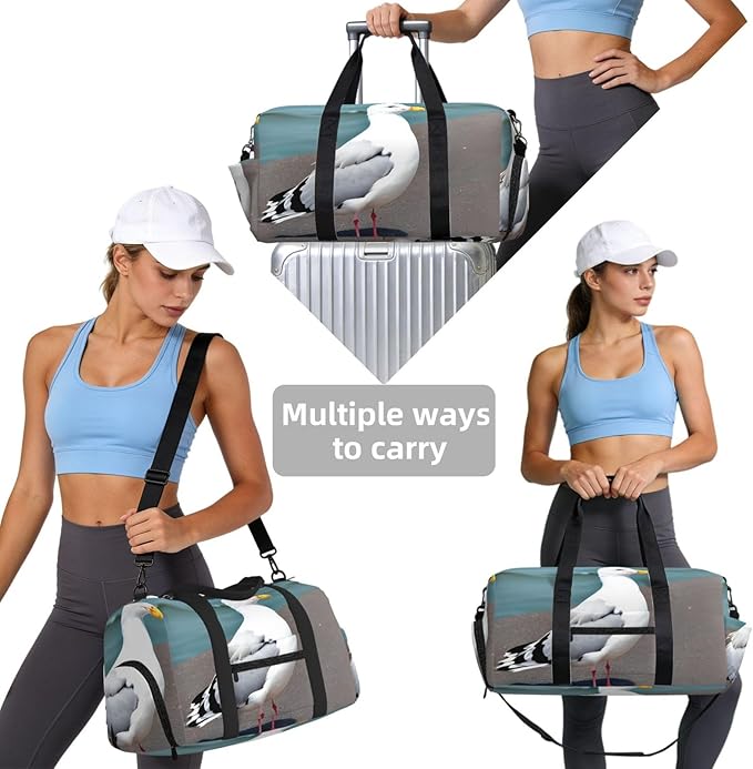 Cute seagull Print Gym Bag with Shoe Compartment for Women Men, 17.7in Sports Duffle Weekender Tote, Overnight Travel Duffel Bag Carry On