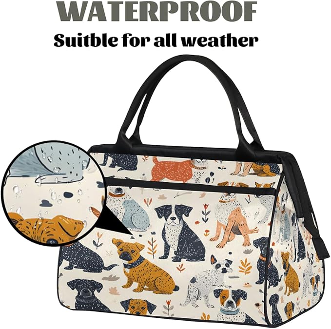 Multipurpose Duffle Bag, Waterproof Carry On Bag with Spacious Design, Cute Dogs Pattern Gym Bags, 15.2x8.3x11.6in