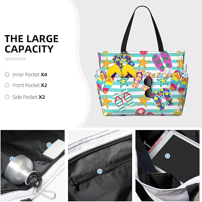 Beach Bag Tote Bags Waterproof Sandproof for Women Large Beach Tote Bag Foldable with Pockets for Weekend Vacation