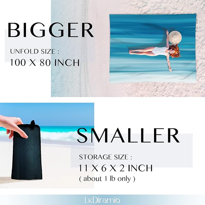 Beach Blanket Sand Proof Waterproof Oversized 100" x 80" Sand Free Mat with Corner Pockets and Mesh Bag for Outdoor, Picnic, Travel, Beach Accessories Portable, Gradient Blue Ocean