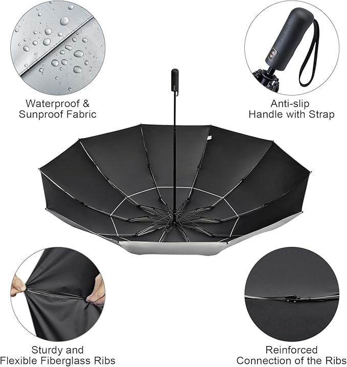 G4Free 46 Inch Inverted Small Travel Umbrella Compact, Reverse UPF 50+ UV Protection Umbrella 10 Ribs Windproof for Rain Double Canopy with Vent Automatic Open Close