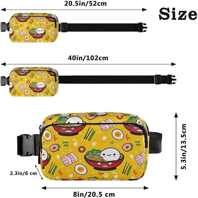 Kawaii Noddle Fanny Pack for Women Men Water Resistant Fashion Waist Packs with Adjustable Strap Belt Bag for Travel Workout Jogging Hiking 21219003
