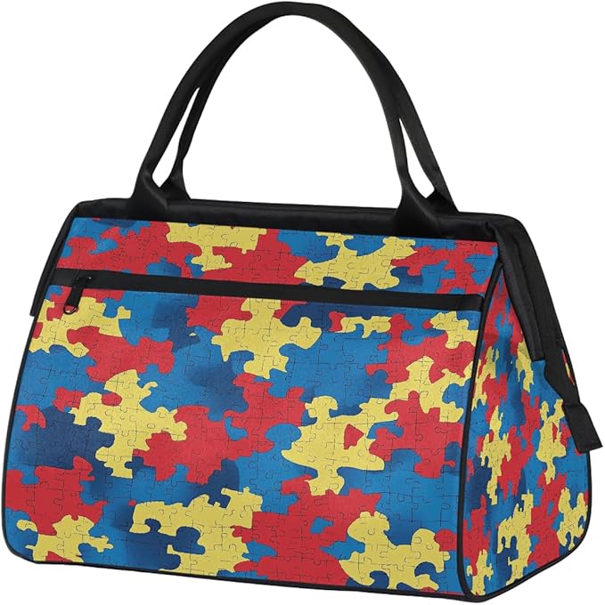 Multipurpose Duffle Bag, Waterproof Carry On Bag with Spacious Design, Puzzle Pattern Gym Bags, 15.2x8.3x11.6in