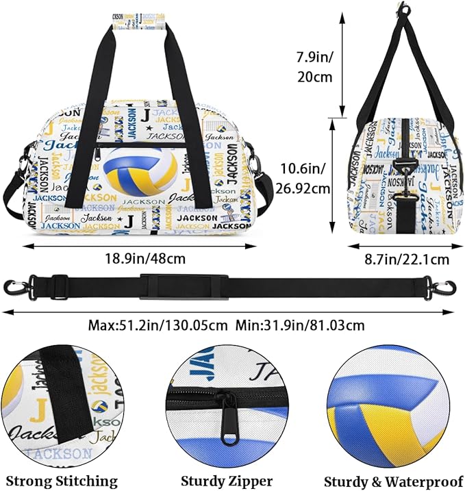 Custom Name Duffel Bag for Boys, Personalized Sports Gym Bag Overnight Travel Weekender Bag Lightweight Carry On Sleepovers Bag for School Practice Gymnastics