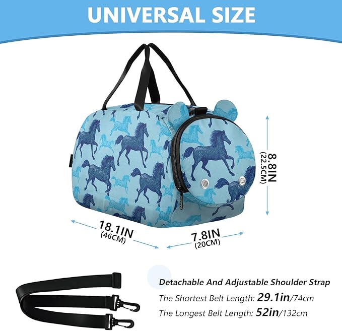 Hand-drawn Horse Electric Blue Boy's Gym Duffel Bag with Shoes Compartment Large Capacity Sports Bag Travel Tote for Boys and Girls bolsos de viaje para hombre