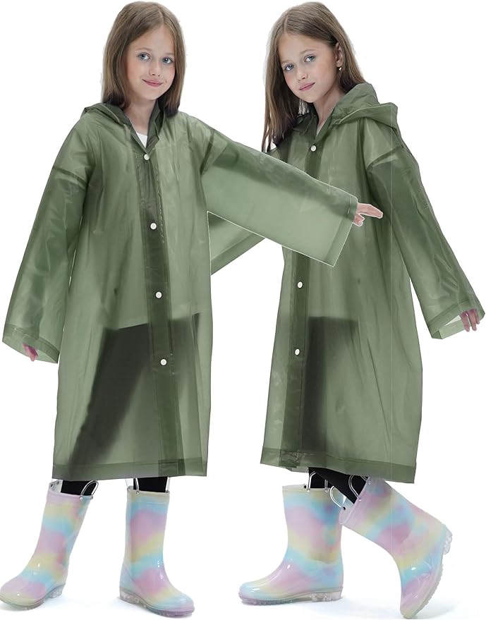 2 Pack Raincoats for Kids, Reusable Rain Ponchos with Hood and Sleeves Rain Coats for Boys and Girls