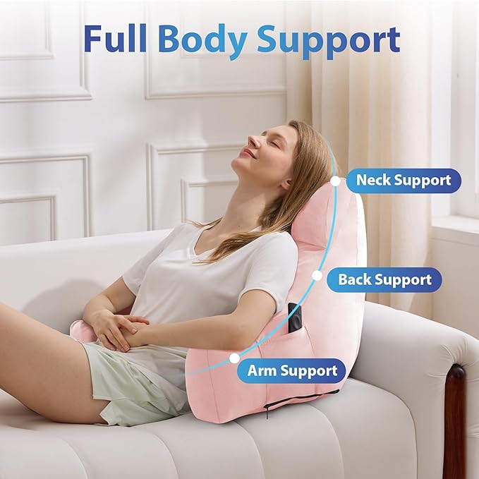 Back Pillow for Bed Sitting up, Reading Pillow for Sitting in Bed Adult, Back Support Pillow, Memory Foam Sit up Lounge Backrest Pillow with Arms for TV, Couch, Chair, Dorm, 18 Inch, Pink