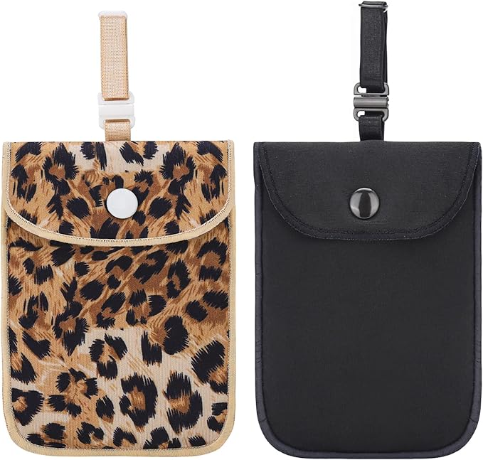 2-Pack Hidden Bra Wallets: Concealed Style Women's Lingerie Wallets with Adjustable Straps for Secure Travel (Black & Leopard Print)