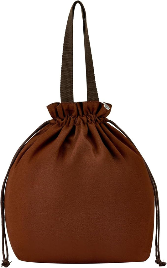 Reusable Small Lunch Bag,Drawstring Lunch Bag,Insulated Handbag Tote bag with Handle (Brown 2.0)