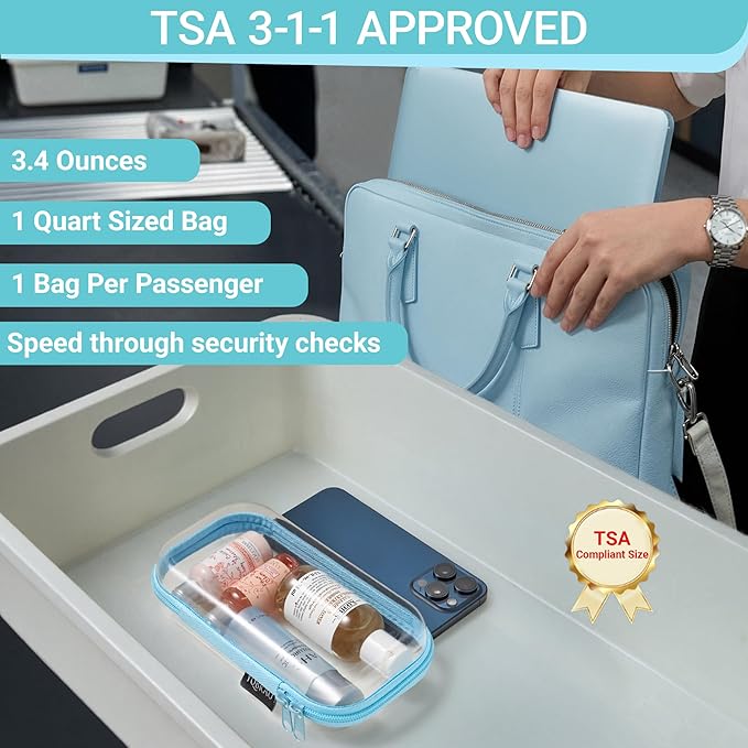 6 Pack Clear Hard Shell Zipper Case, Hard Plastic Organizer Pouches for Travel, Small Items, Makeup, Electronics & Art Supplies - Crush-Resistant & Waterproof Storage (Blue)