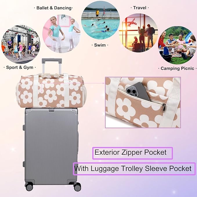 Dance Bag Duffle Bag Girls Kids Cute Gym Bag Corduroy Ballet Bag with Shoes Compartment & Wet Separation Waterproof Sports Overnight Travel Bag