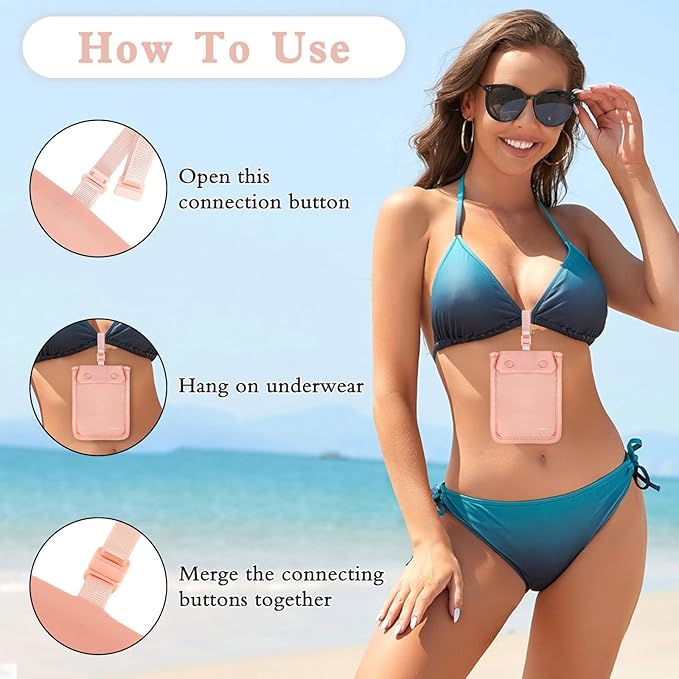 YOYI YOYI Bra Wallet with Hidden Money Pouch & Secret Stash Pocket, Includes Neck Strap, RFID Fabric for Secure Storage of Cash, Cards, & Valuables - Ideal for Travel & Daily Use