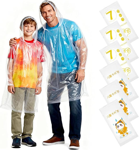 Disposable Rain Ponchos - Rain Poncho Waterproof Clear Raincoat With Hood Rain Jacket for Women and Men, Camping, Travel