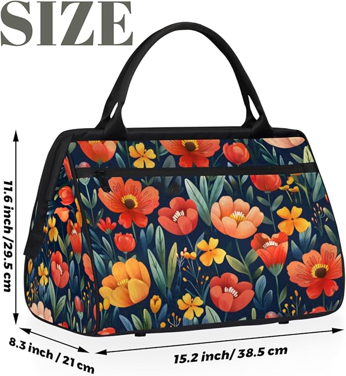Rural Colorful Flower Overnight Weekender Bag for Women Men Travel Duffel Bags Waterproof Luggage Carry on Sports Yoga Gym Bag