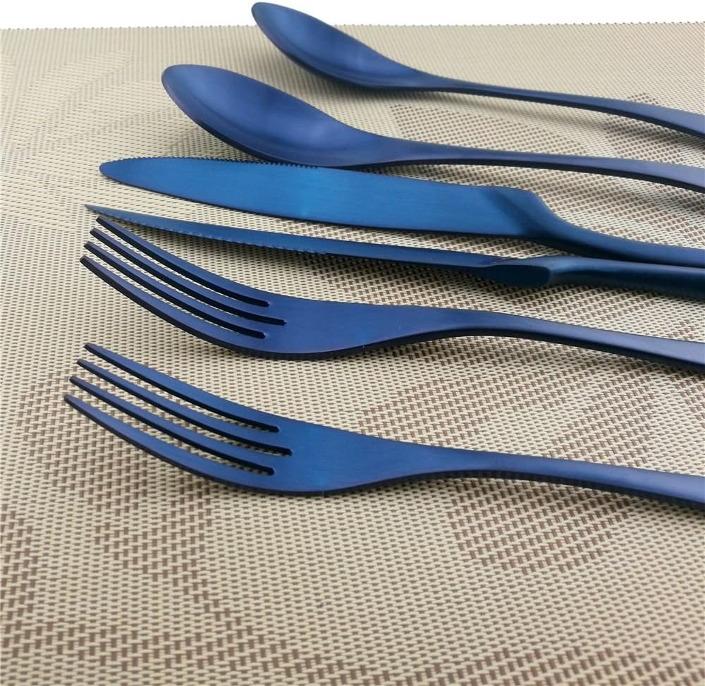 6-Piece Flatware Set,Extra Thick Heavy Duty - 18/10 Stainless Steel Cutlery Sets,High Matte Blue Finish Silverware Flatware Sets Service for 1, Use for Home,Kitchen Utensil Set