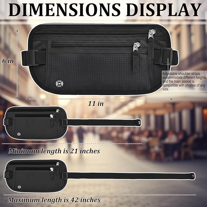 Passport Wallet RFID Blocking Slim Anti Theft Holder Travel Unisex Adjustable Waist Money Belt with Secure Zipper(blue)
