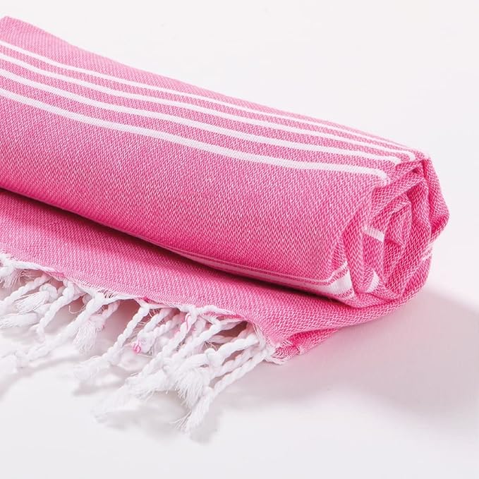 Hencely Turkish Beach Towel 37x68 Oversized, Sand-Free, Quick-Dry, Lightweight - Travel Essential for Pool & Bath - Striped 100% Cotton Bathroom Towels Accessories Gift (Pink)