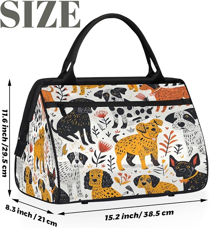 Multipurpose Duffle Bag, Waterproof Carry On Bag with Spacious Design, Cute Dogs Gym Bags, 15.2x8.3x11.6in
