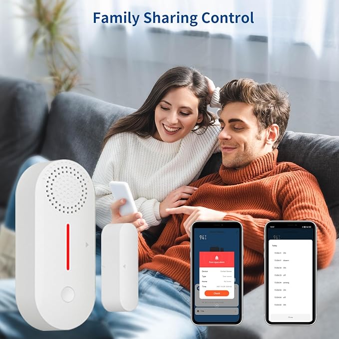 eMylo 2.4G WiFi Door Window Alarm Sensor - Tuya APP Remote Control, Voice Control, Timing Arm/Disarm, Red Light Alert, Easy Install for Dementia Patients Home/Apartment Security
