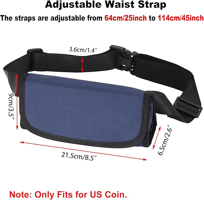 BSTKEY US Coin Holder Coin Dispenser, Fanny Pack with Banknote Waiters Purse Coin Sorter Coin Organizer, Coin Storage Bag with Belt for Waitress Server Collector Cashier Change （Navy）